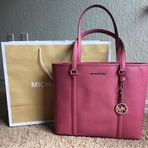 Michael Kors Sady Medium Saffiano Leather Tote Bag Pink Magenta